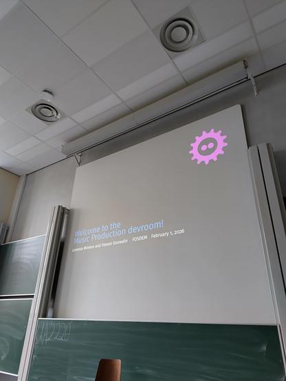 Photo of the opening slide for the Music Production dev room.